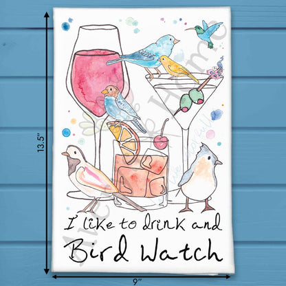 I Like to Drink & Birdwatch Garden Kitchen Decor Tea Towel