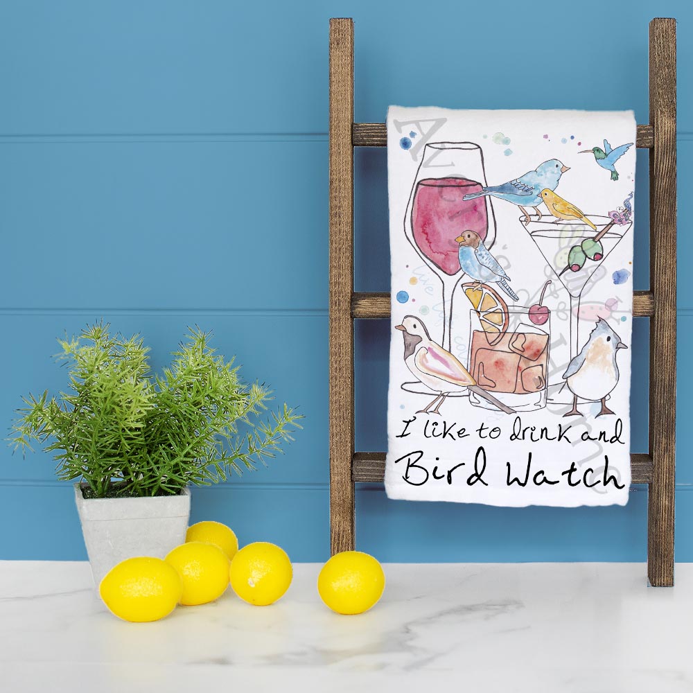 I Like to Drink & Birdwatch Garden Kitchen Decor Tea Towel