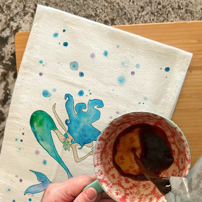 Mermaid & Turtle Tea Towel