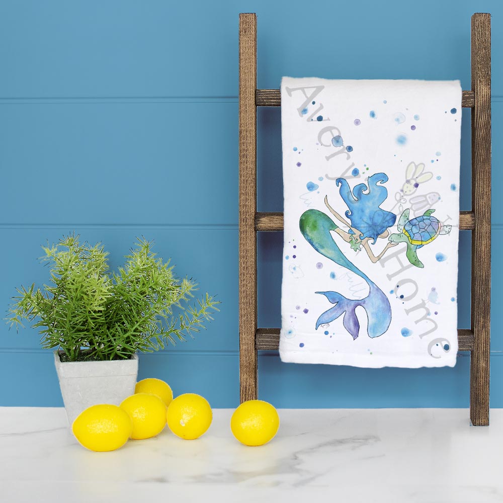 Mermaid & Turtle Tea Towel