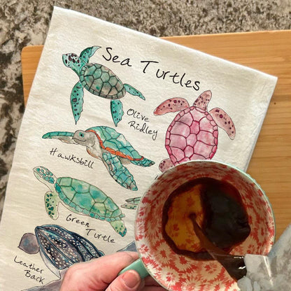 Sea Turtle Breeds Tea Towel – Peaceful Ocean Decor