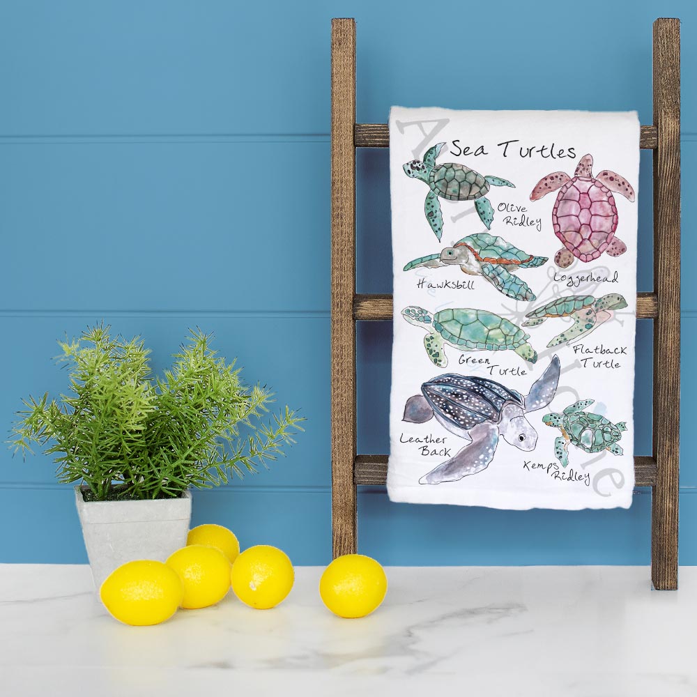 Sea Turtle Breeds Tea Towel – Peaceful Ocean Decor