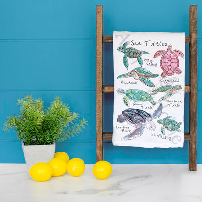 Sea Turtle Breeds Tea Towel – Peaceful Ocean Decor