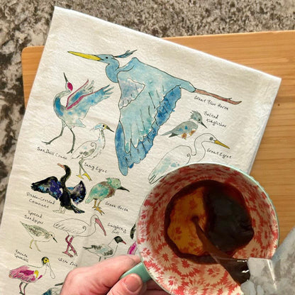 Coastal Birds Tea Towel – Pelican & Heron Gift