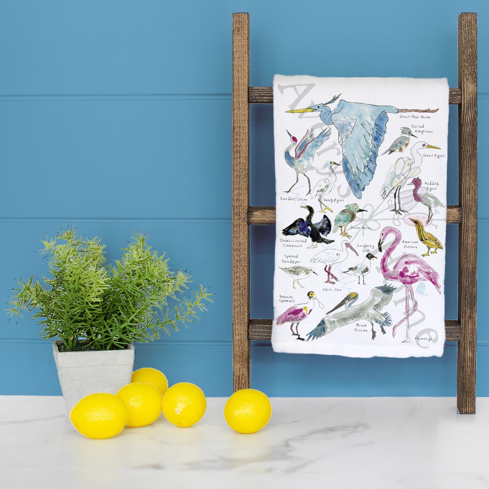 Coastal Birds Tea Towel – Pelican & Heron Gift