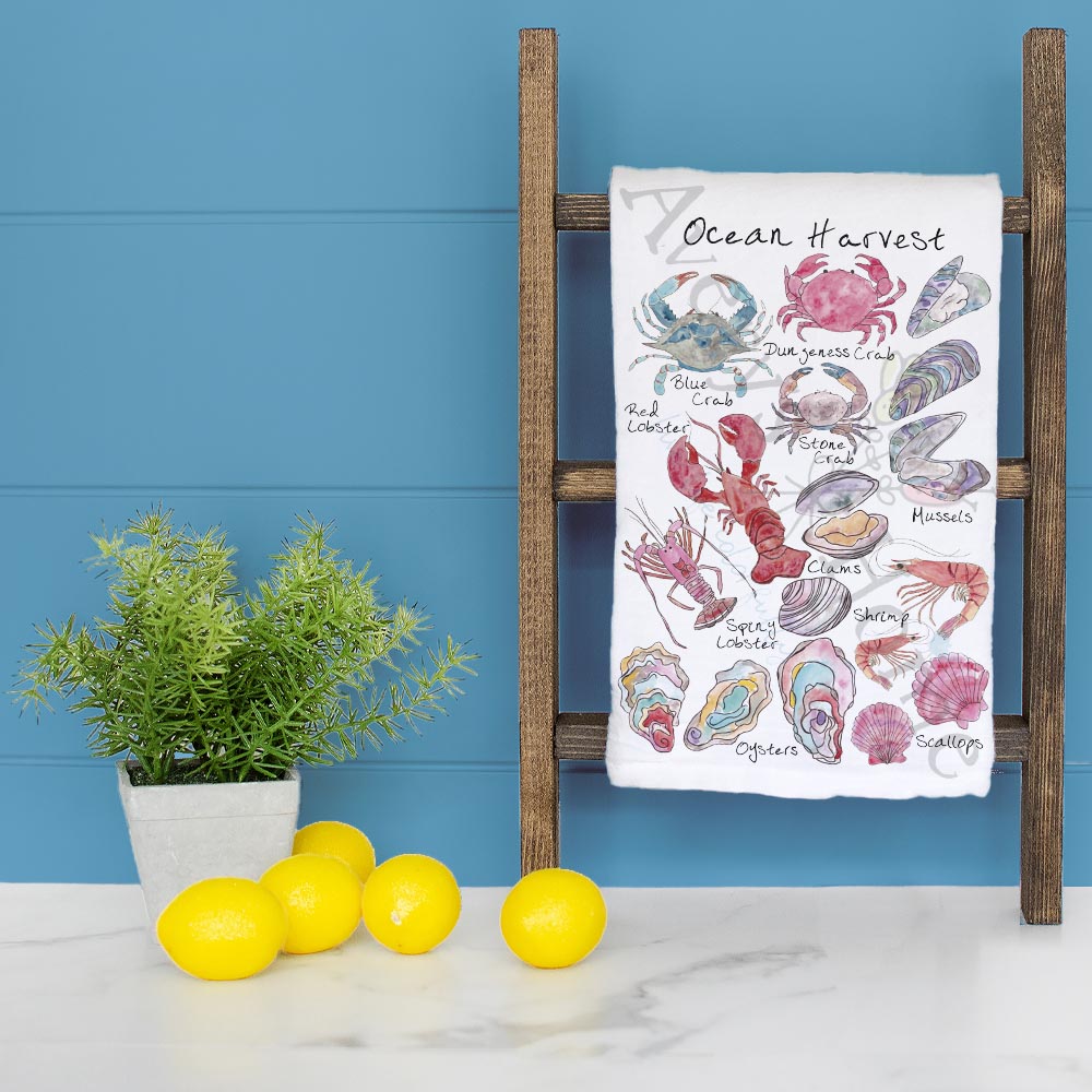 Ocean Harvest Tea Towel – Coastal Seafood Decor