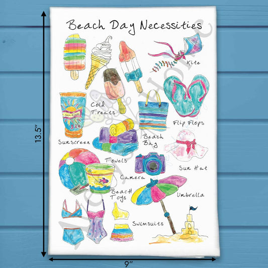 Beach Day Essentials Tea Towel – Summer Gift