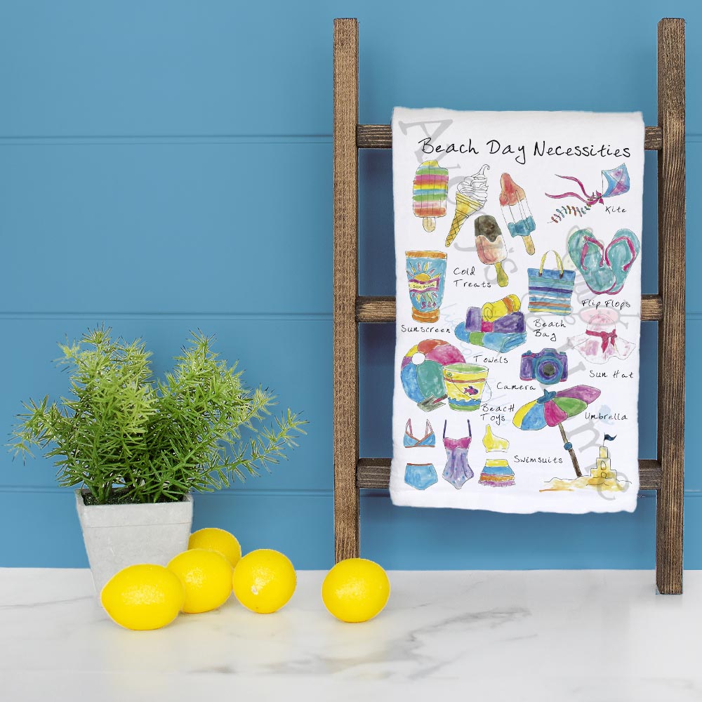 Beach Day Essentials Tea Towel – Summer Gift