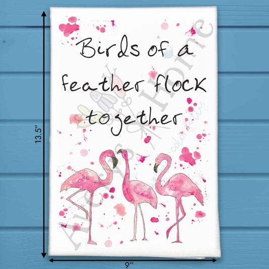 Birds of a Feather Flamingo Kitchen Decor Tea Towel