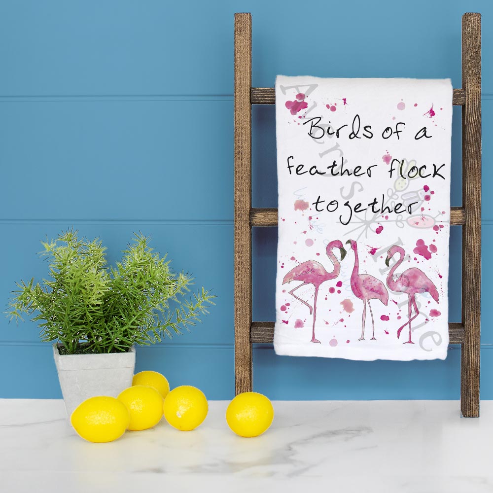 Birds of a Feather Flamingo Kitchen Decor Tea Towel