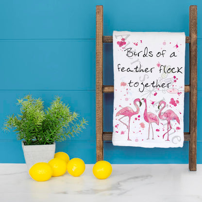 Birds of a Feather Flamingo Kitchen Decor Tea Towel