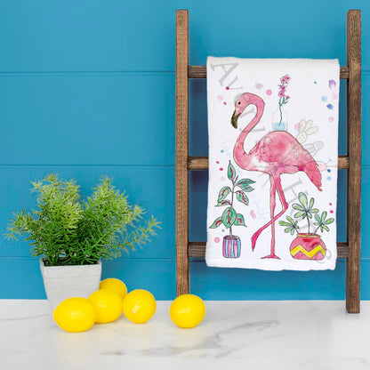 Flamingo & Plants Tea Towel – Tropical Decor