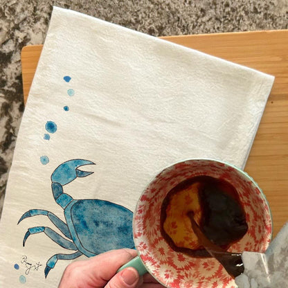 Navy Stone Crab Tea Towel