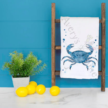 Navy Stone Crab Tea Towel