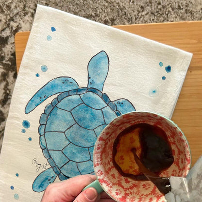 Navy Sea Turtle Tea Towel