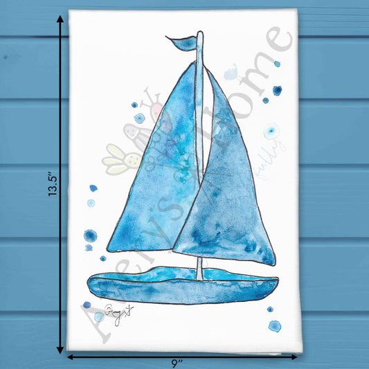 Navy Sailboat Tea Towel