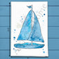 Navy Sailboat Tea Towel