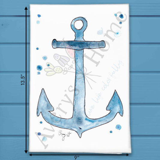 Navy Anchor Tea Towel