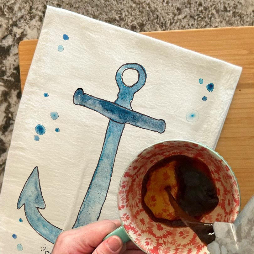 Navy Anchor Tea Towel