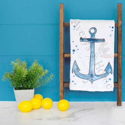 Navy Anchor Tea Towel