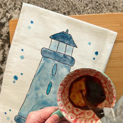 Blue Lighthouse Tea Towel – Seaside Coastal Decor
