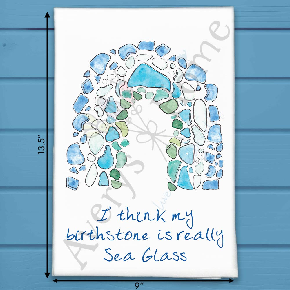 Sea Glass Birthstone Tea Towel – Whimsical Coastal Gift