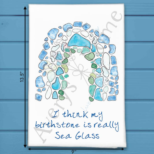 Sea Glass Birthstone Tea Towel – Whimsical Coastal Gift