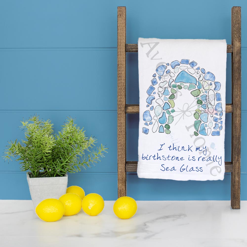Sea Glass Birthstone Tea Towel – Whimsical Coastal Gift