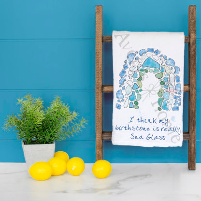 Sea Glass Birthstone Tea Towel – Whimsical Coastal Gift