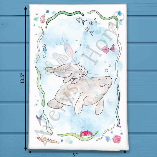 Manatee Mom & Baby Tea Towel – Sweet Ocean Gift