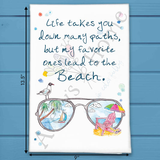 Beach Sunglasses Tea Towel – Vacation Quote Decor