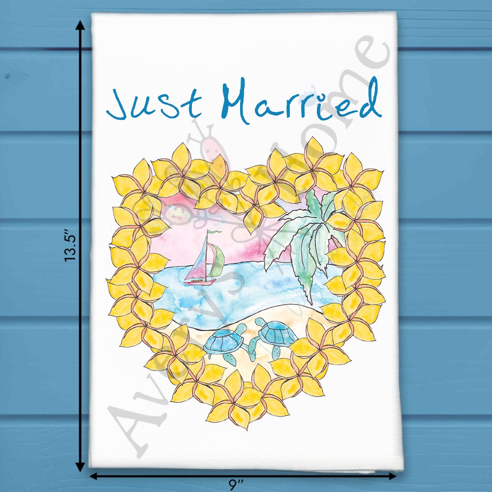 Just Married Beach Tea Towel – Coastal Wedding Gift