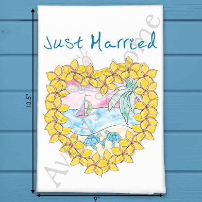 Just Married Beach Tea Towel – Coastal Wedding Gift