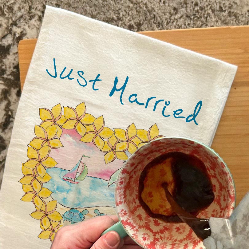 Just Married Beach Tea Towel – Coastal Wedding Gift