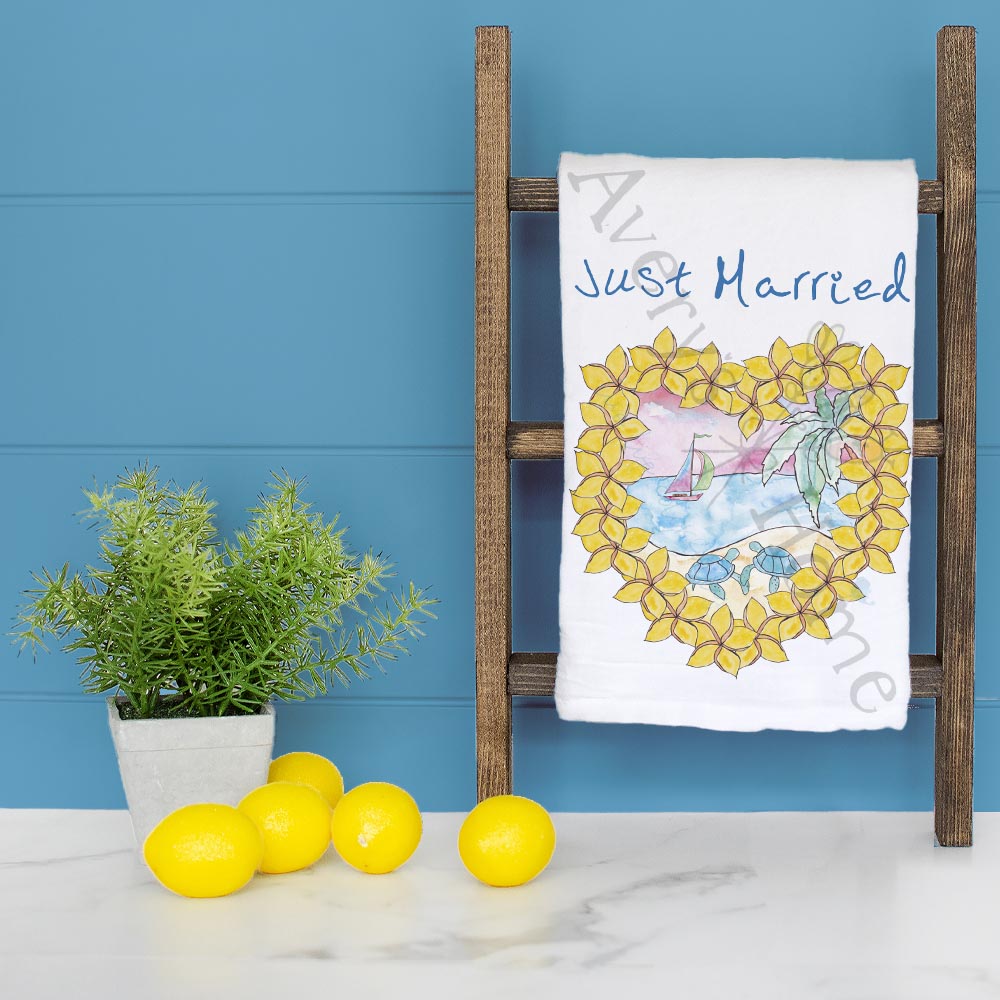 Just Married Beach Tea Towel – Coastal Wedding Gift