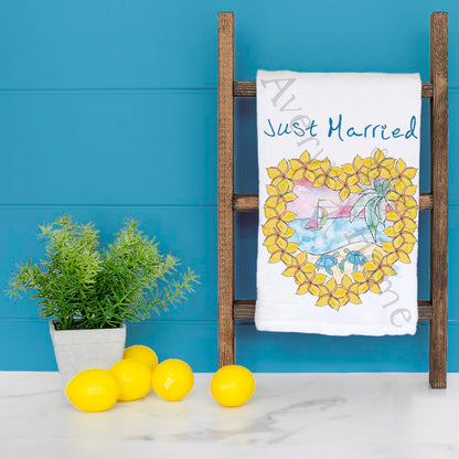 Just Married Beach Tea Towel – Coastal Wedding Gift