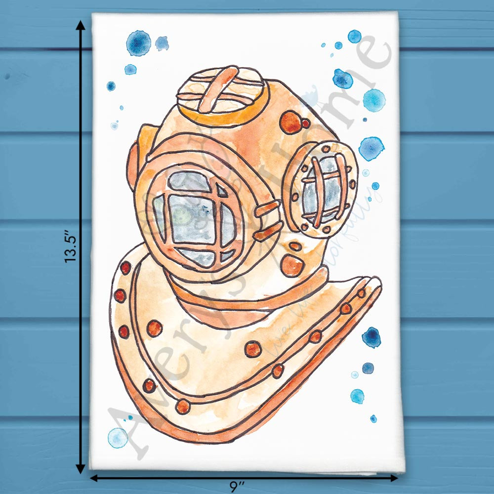 Vintage Scuba Helmet Tea Towel – Nautical Decor