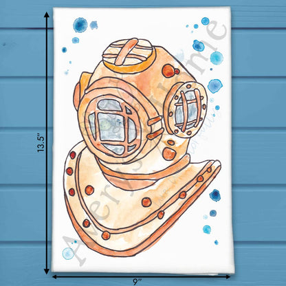 Vintage Scuba Helmet Tea Towel – Nautical Decor
