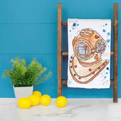 Vintage Scuba Helmet Tea Towel – Nautical Decor