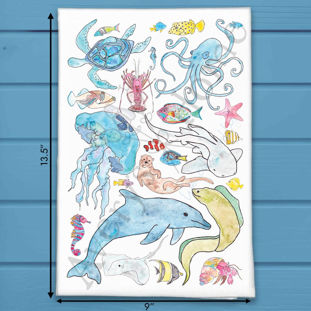 Ocean Animals Tea Towel – Sea Creature Collage