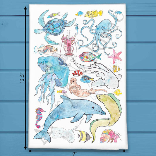 Ocean Animals Tea Towel – Sea Creature Collage
