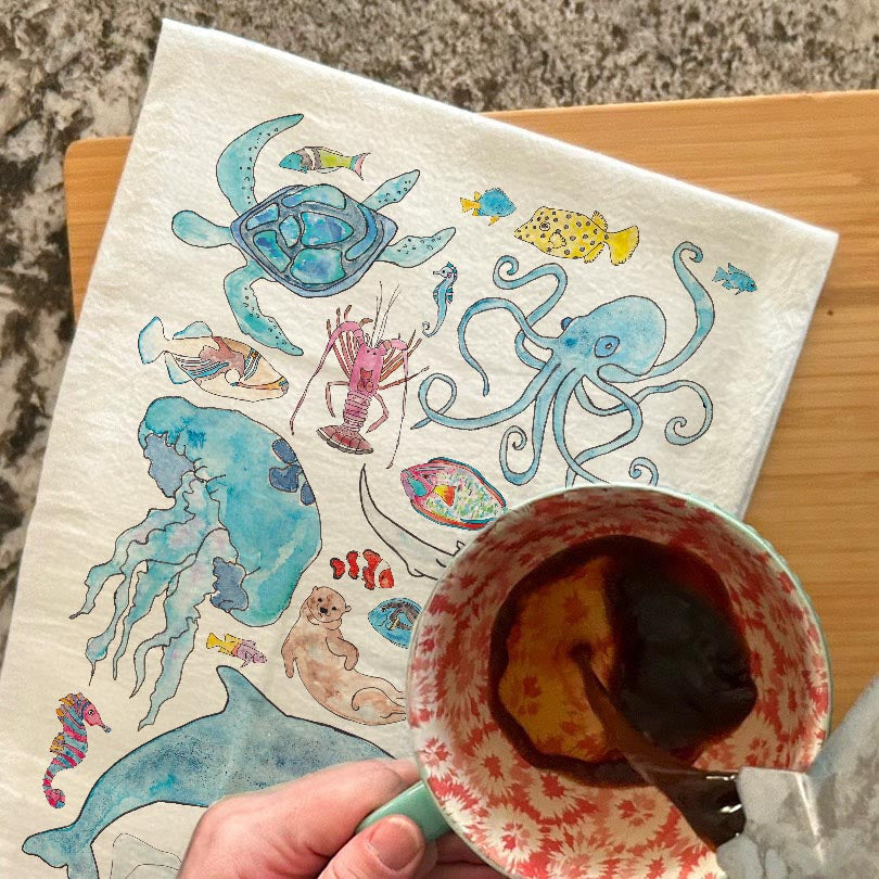 Ocean Animals Tea Towel – Sea Creature Collage