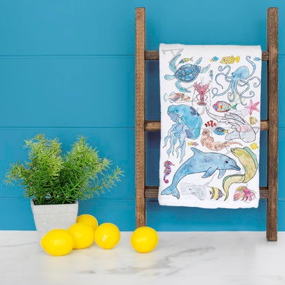 Ocean Animals Tea Towel – Sea Creature Collage
