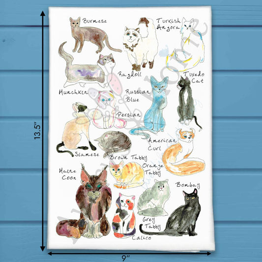 Cat Breeds Tea Towel – Illustrated Feline Gift