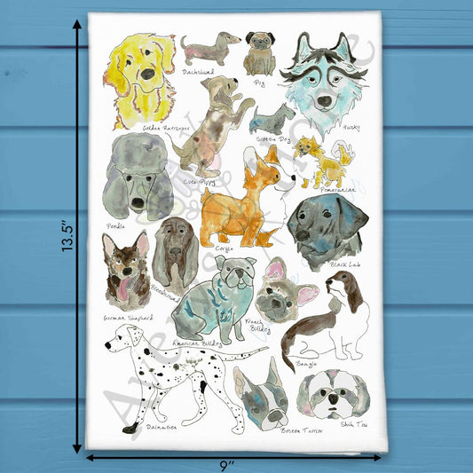 Dog Breeds Tea Towel – Illustrated Canine Gift