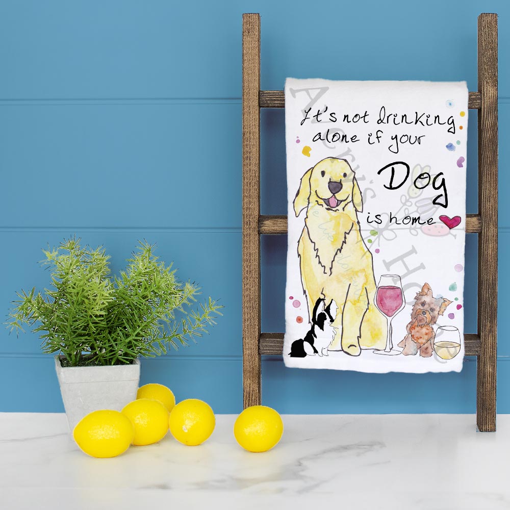 Dog Drinking Buddy Tea Towel – Funny Bar Decor