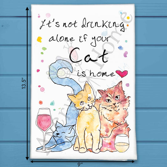 Cat Drinking Buddy Tea Towel – Whimsical Cocktail Gift