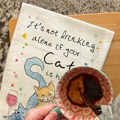 Cat Drinking Buddy Tea Towel – Whimsical Cocktail Gift
