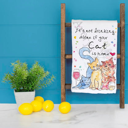 Cat Drinking Buddy Tea Towel – Whimsical Cocktail Gift
