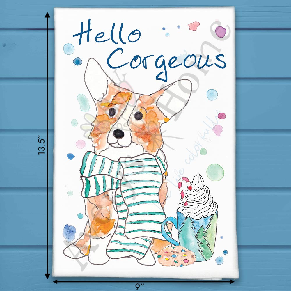 Corgi & Cocoa Tea Towel – Cute Winter Dog Gift
